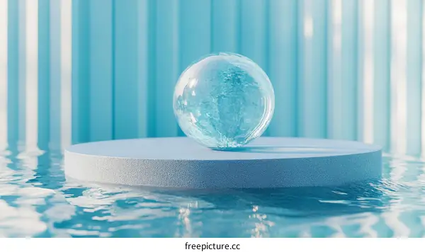 Abstract Ice Sphere on a Light Blue Display
