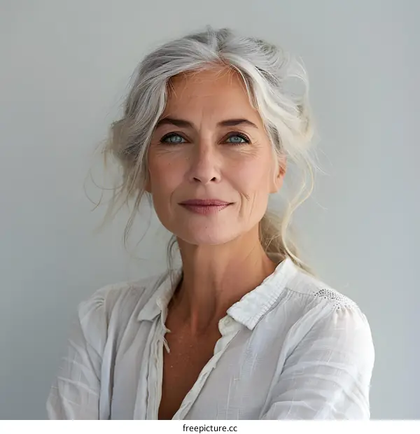 portrait of a beautiful mature woman with gray hair