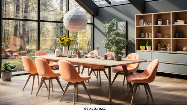 Modern Dining Room with Large Windows