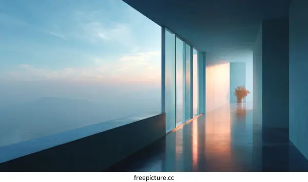 Modern Architectural Corridor at Sunrise
