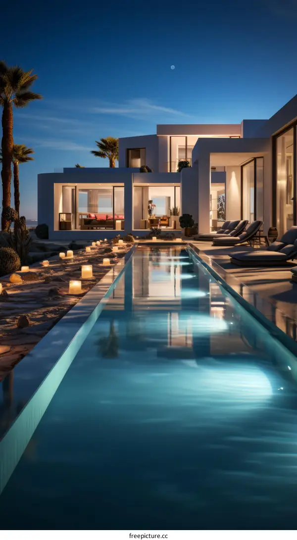 Modern minimalist desert villa with pool