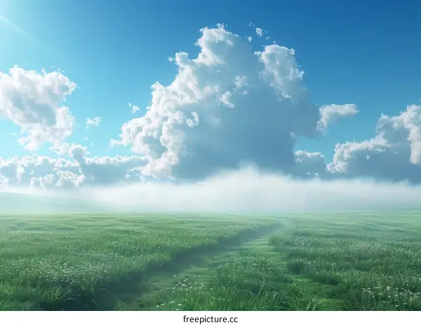 Peaceful Meadow Landscape Under a Cloudy Sky