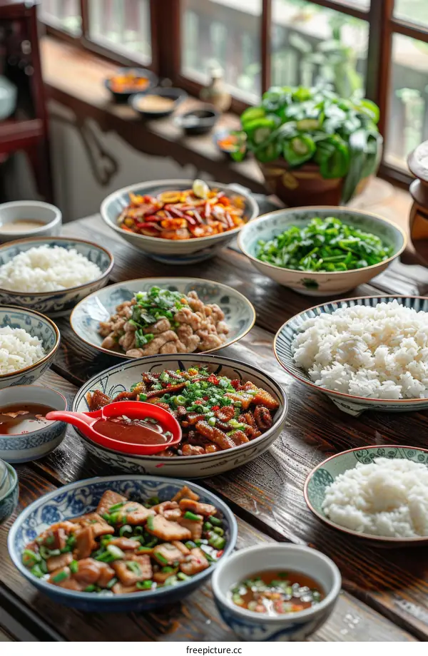 A Colorful Spread of Chinese Dishes