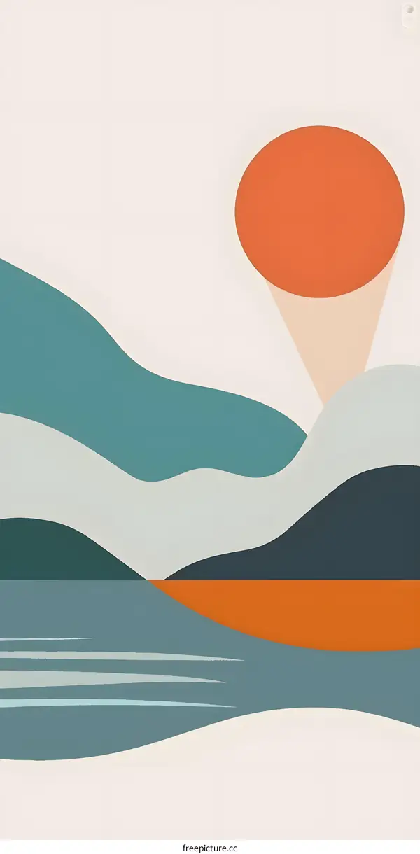 Abstract Landscape With Mountains, Sunset And Sea