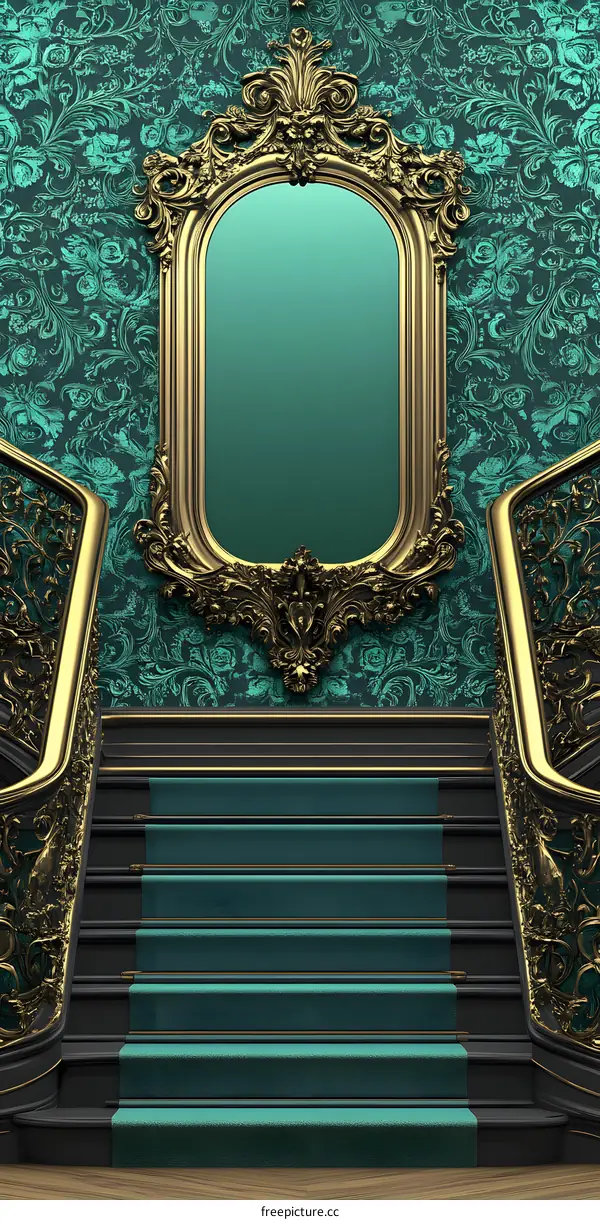 Luxury Interior Design with Golden Mirror and Staircase