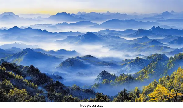 Majestic Mountain Ranges with Misty Atmosphere
