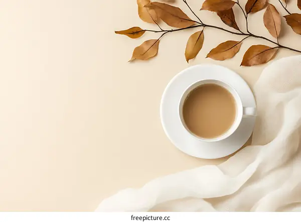 Autumn Leaves Coffee and Fabric Background