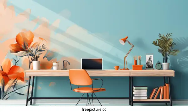 Blue and Orange Home Workspace