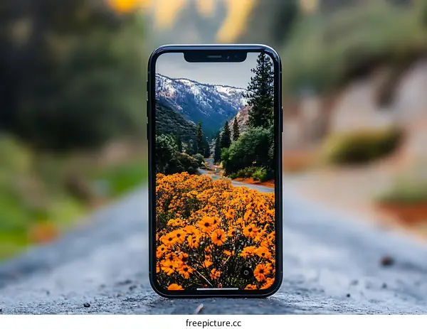Smartphone Display Showing Nature Landscape
