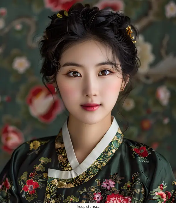 Portrait of a young Korean woman in traditional dress