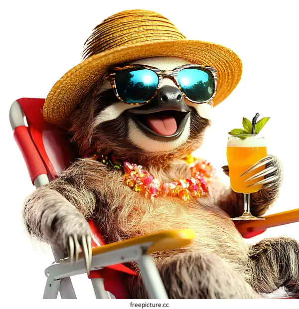 Sloth Relaxing with a Cocktail in Summer