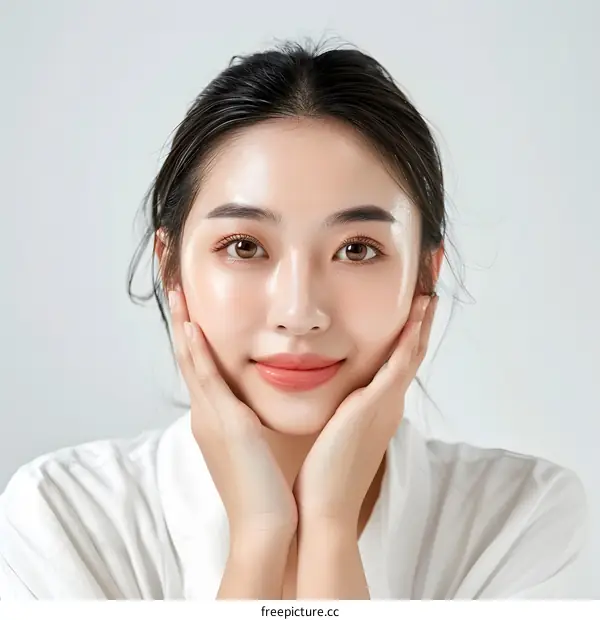 Portrait of a Young Asian Woman with Clear Skin and a Soft Smile