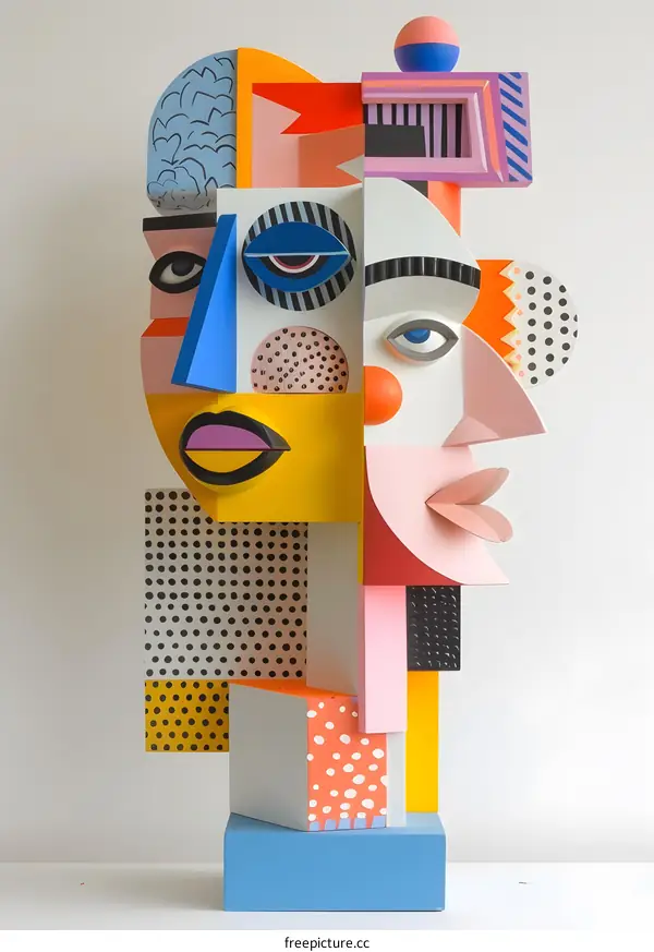 colorful abstract sculpture of a face