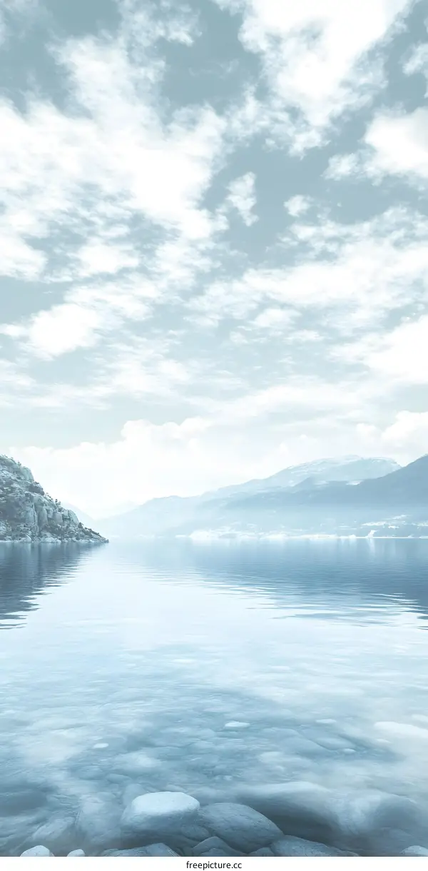 Serene Blue Lake Mountain Landscape With Cloudy Sky