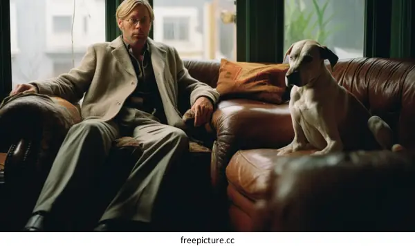 A man and his dog are sitting on a couch.