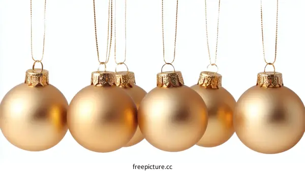 Golden Christmas Ornaments on White Background