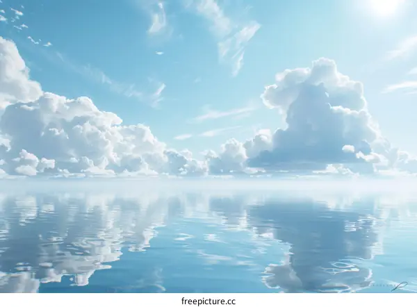 Beautiful Sky and Clouds Mirrored in the Surface of the Calm Blue Ocean