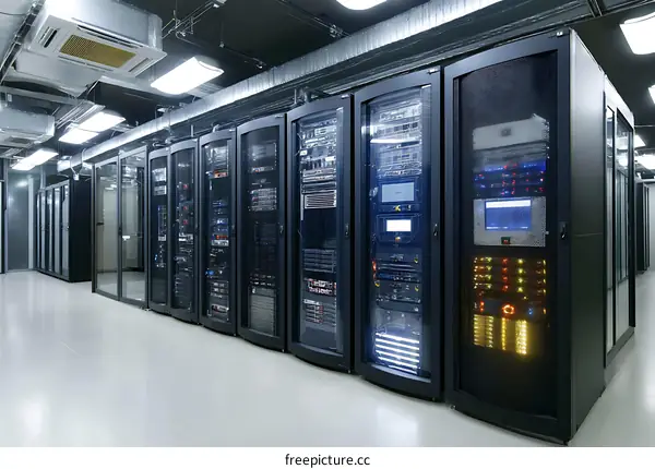 Modern Server Room with Rack Cabinets