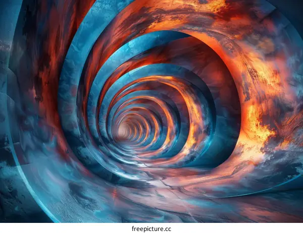 Futuristic Tunnel in Blue and Orange Hues