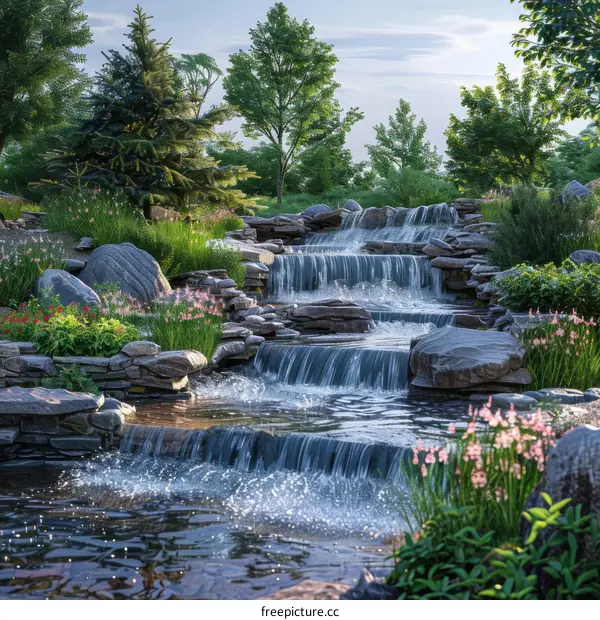Enchanting Waterfall in a Serene Park