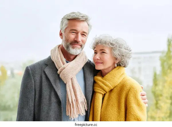 Elderly Couple Outdoors with Warmth