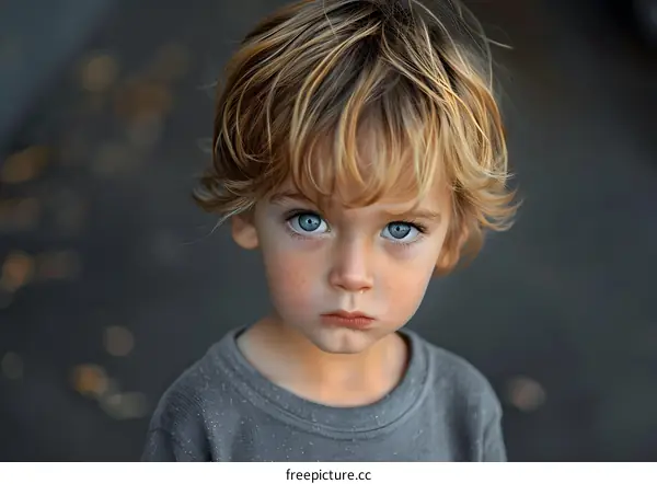 Portrait of a boy with blond hair and blue eyes