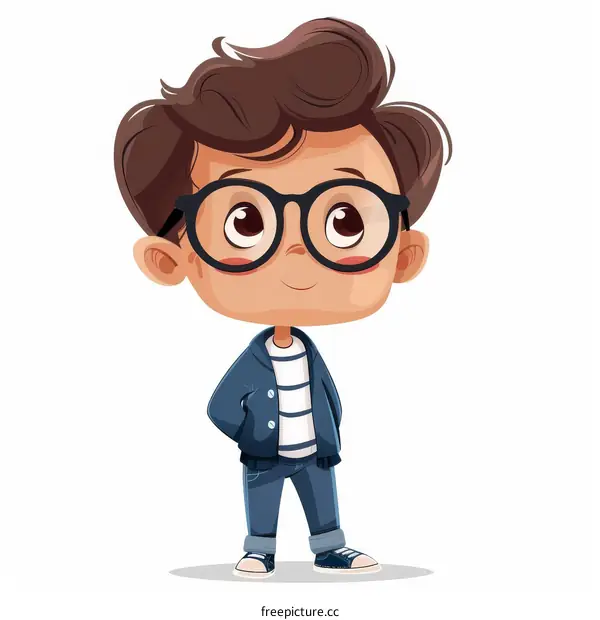 A cartoon image of a boy with glasses