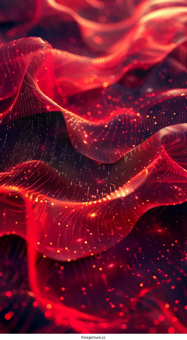 Red flowing energy particles background