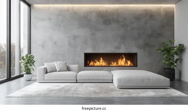 Modern Concrete Living Room with Fireplace