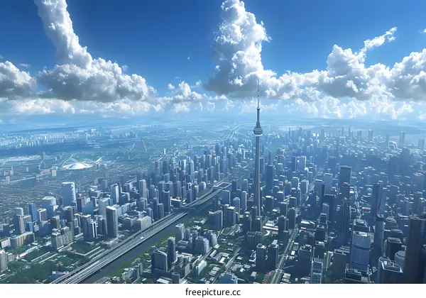 A photo of Torontos skyline from above