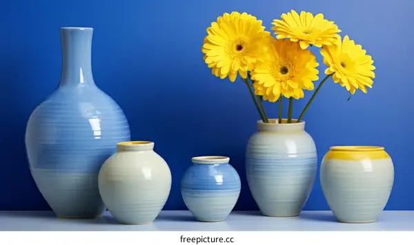 Blue and yellow still life with flowers