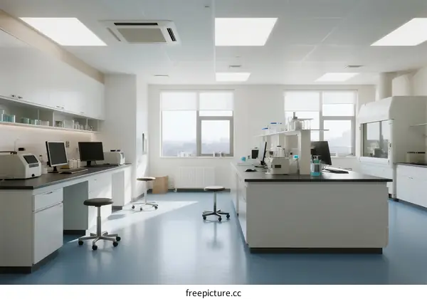 Modern and clean laboratory with advanced equipment and bright lighting