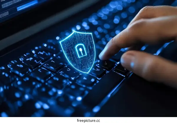 Cybersecurity Protection on Laptop Keyboard Illustration
