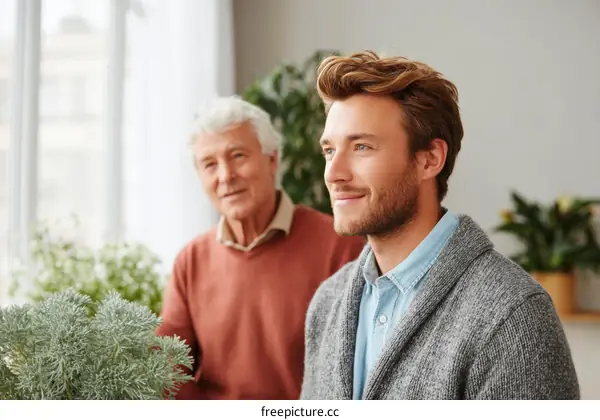 Two generations enjoying the view from indoors