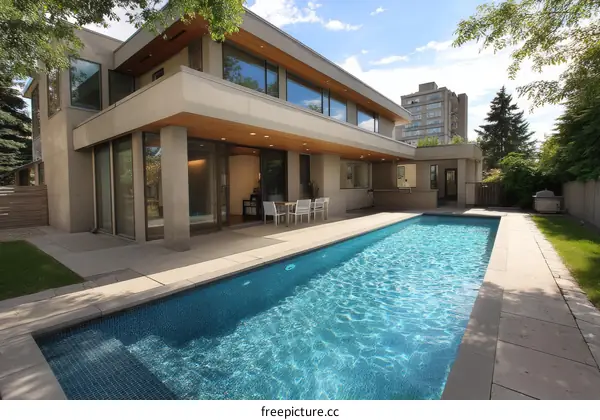 Modern House Backyard Pool Area