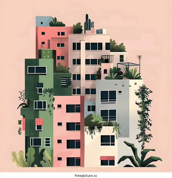 Green Roof Buildings Cityscape Illustration
