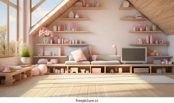 Cozy pink living room interior design