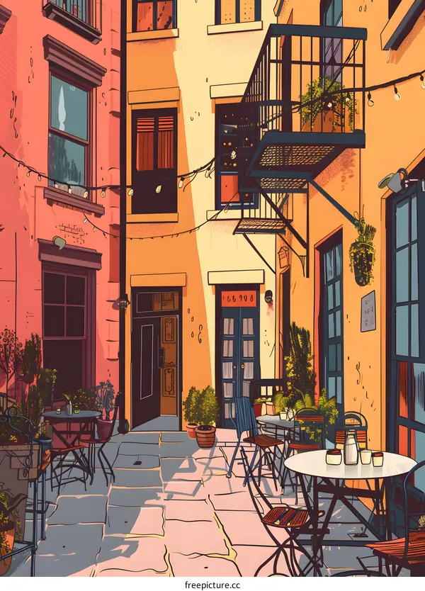 Sunny Day Cafe Patio Illustration