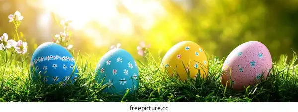 Colorful Easter Eggs in Grassy Meadow