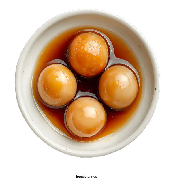 [Transparent Background PNG]Soy Sauce Eggs in White Bowl