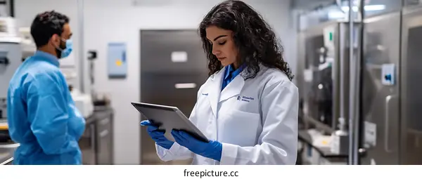 Woman Scientist in a Lab Using a Tablet
