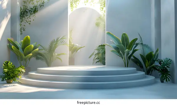 3D rendering of a podium with plants