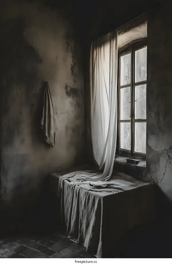 Window With Curtains in an Old Room