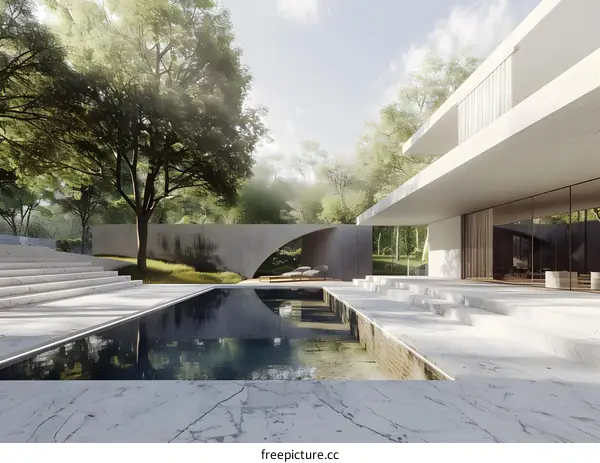 Modern House with Swimming Pool and Lush Greenery