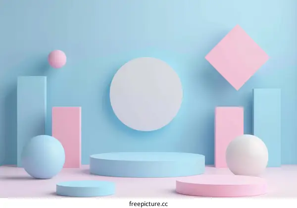 3D rendering of geometric shapes with pastel colors