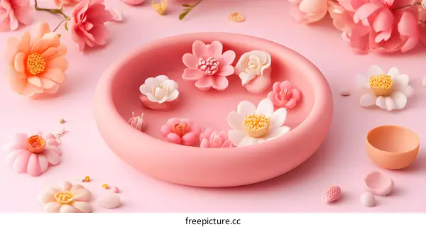 Pink Flowers Arrangement on Pink Background