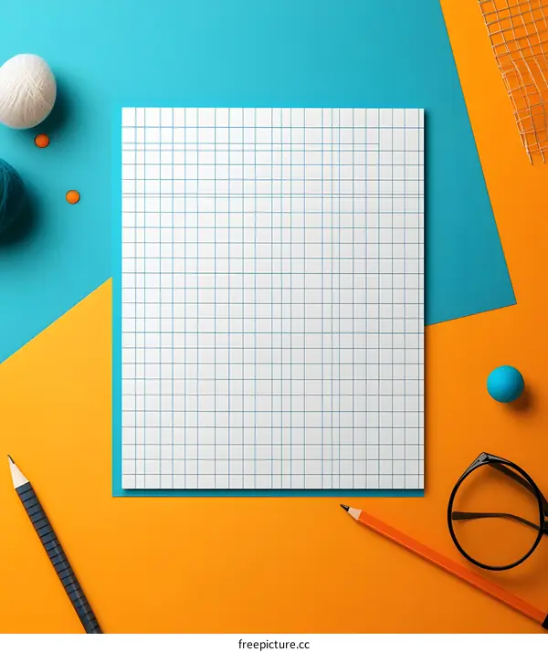 Blank Grid Paper Notebook with Orange and Blue Background