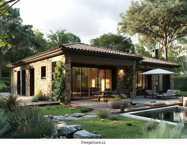 Modern stone house with pool and terrace