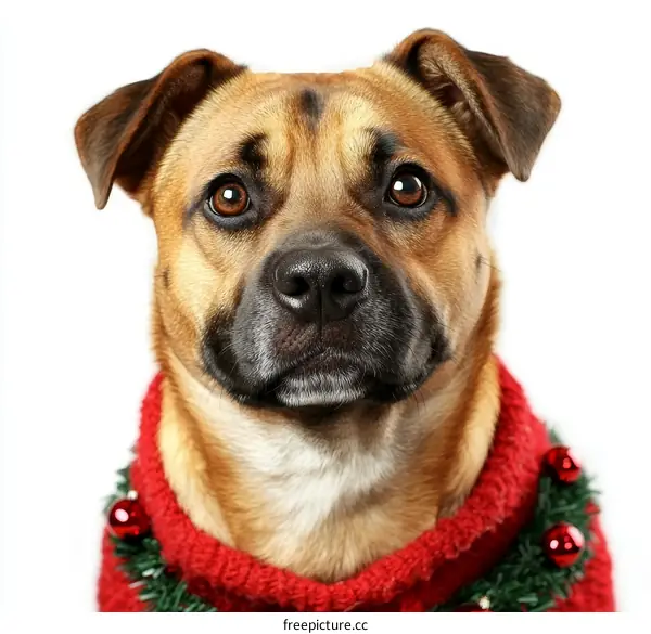 Cute Dog Wearing Christmas Sweater Close-up