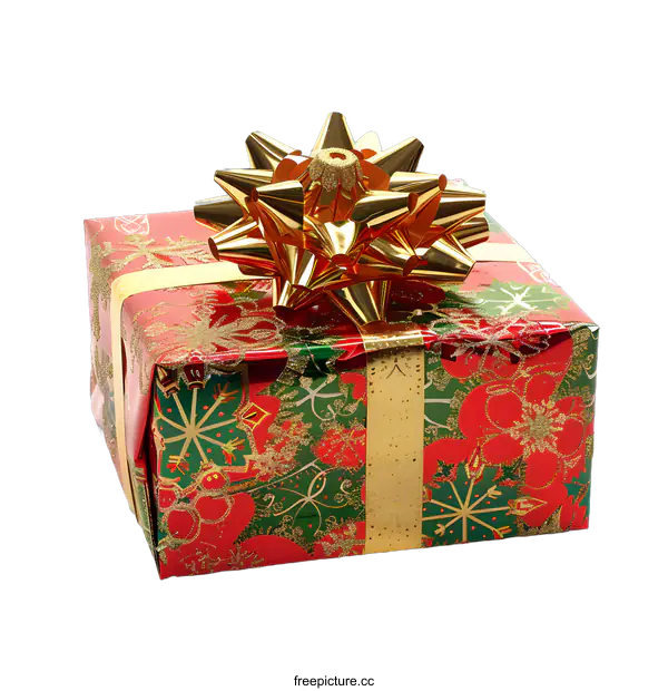 [Transparent Background PNG]Red and Green Gift Box with Gold Bow